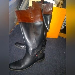 Tommy Hilfiger Black n Brown leather knee high zip riding boots